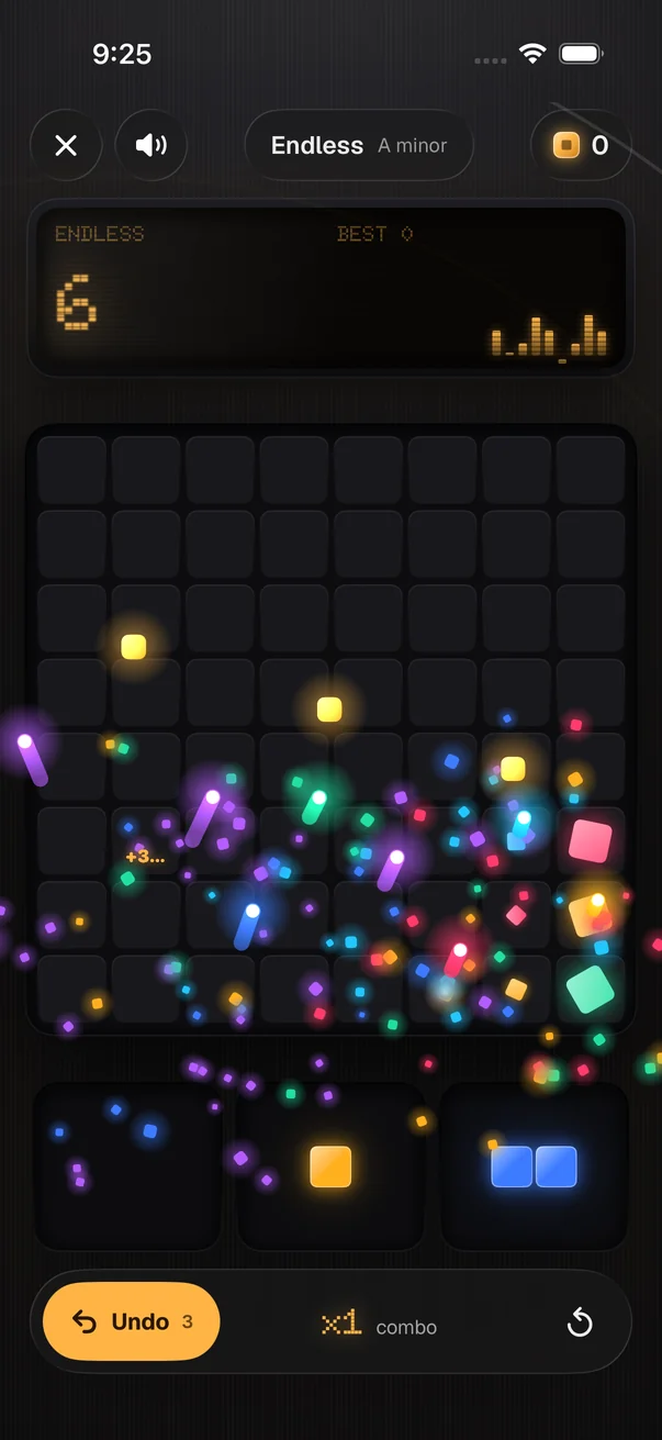 A Block Beat game in progress with glowing pads